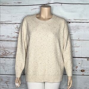 Talbots Woman Plus Size 2X Cream - Gold Flower Sequin Wool Blend Sweater Top
